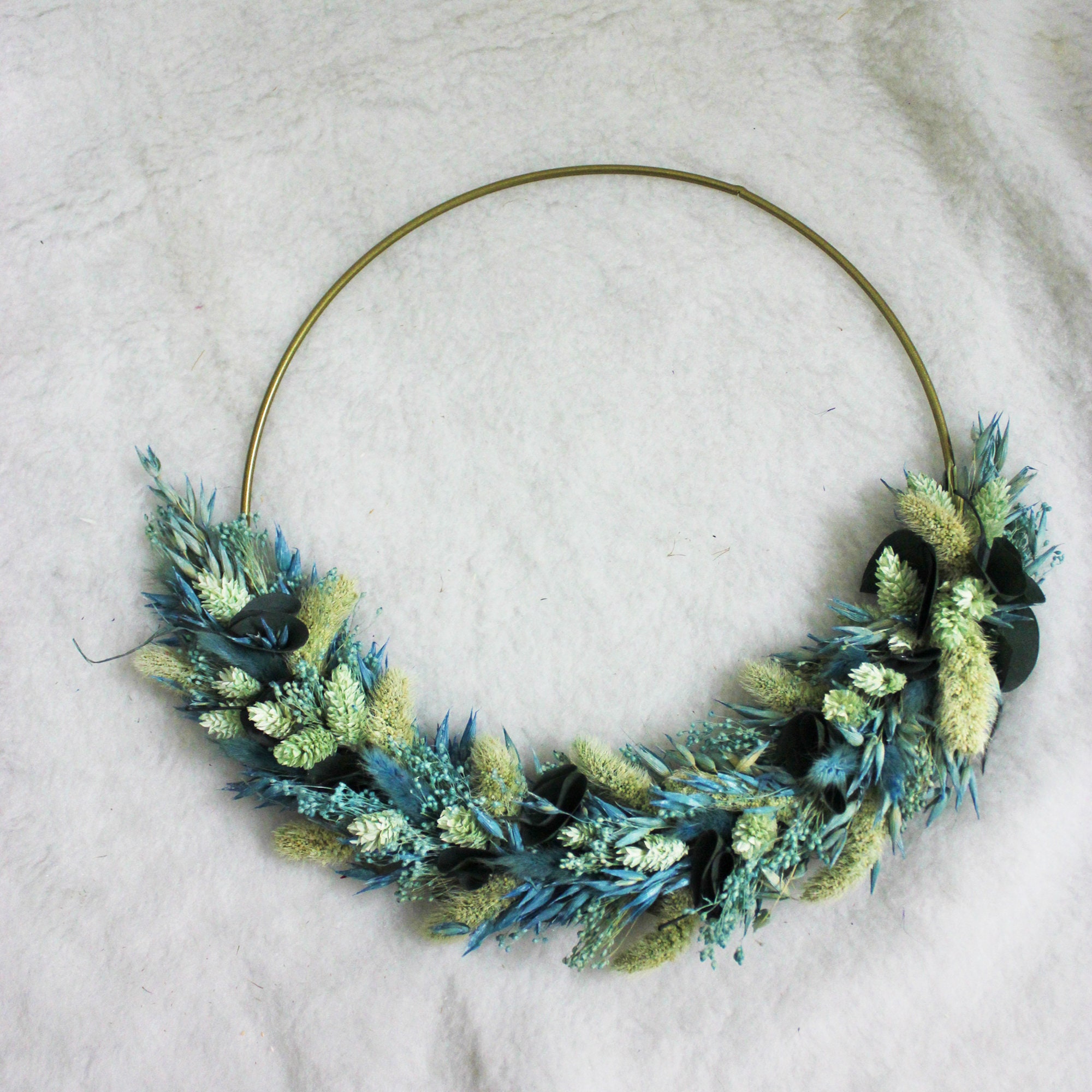 Couronne de Fleurs Séchées Réalisée à La Main, Colorée et Lumineuse