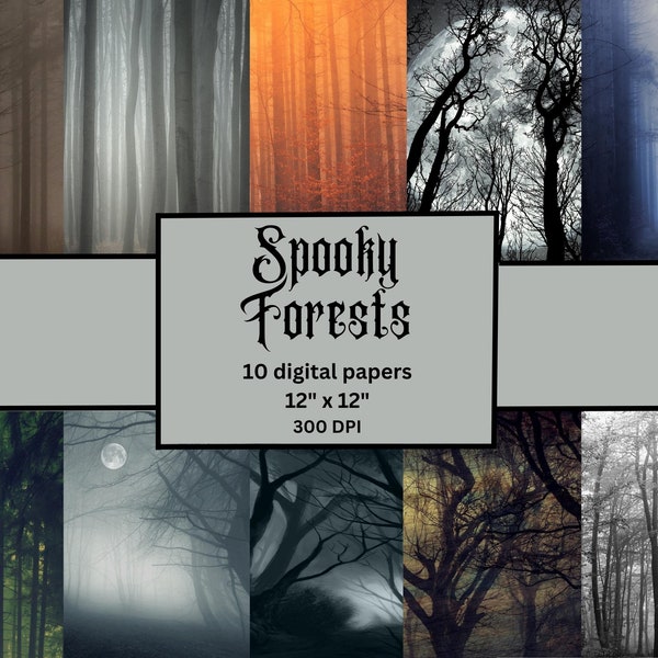 Spooky forest digital paper bundle/ Scrapbooking digital paper/ Spooky woods background/ Misty forest digital paper/  Digital download