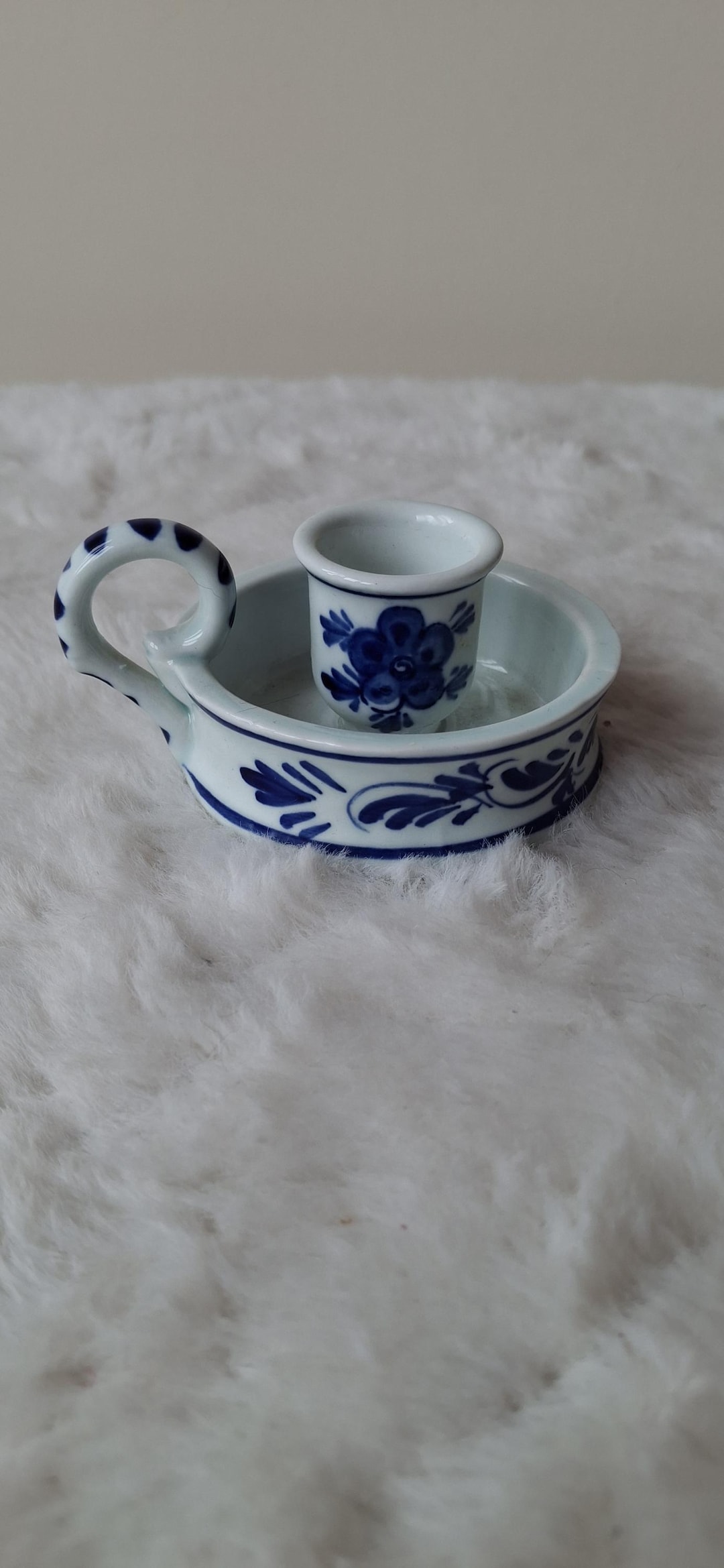 ヴィンテージ　デルフトブルー チャンバースティック 　キャンドルスタンド　672 ヴィンテージの手描きデルフトキャンドルホルダー：青と白のチェンバー