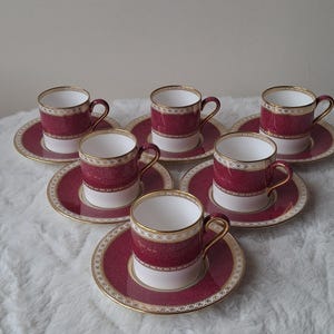 Rare Wedgwood Ulander Rose and Gold Coffee Cups and Saucers
