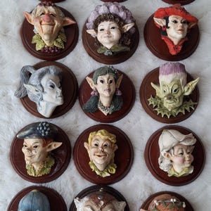 Vintage Handmade Fantasy Creatures Wall Plaque Decorations -Elves, Fairy, Imp, Wizard, Mythical Goblin Decoration Peter Miles Northumberland
