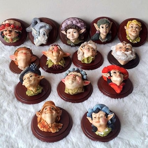 Vintage Peter Miles Northumbria Collection Wall Plaques – 14 Fantasy Elf Pixie Troll Faces