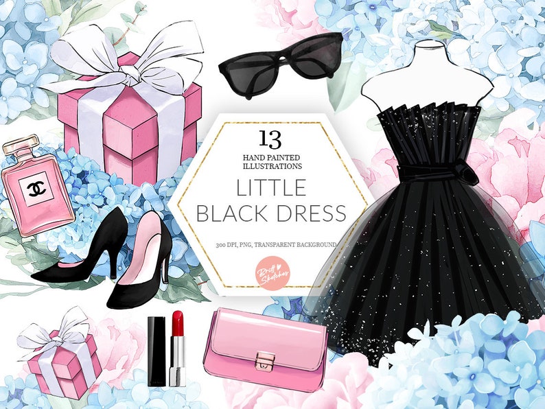 Little Black Dress Clipart Fashion Glamour Lifestyle Graphics Etsy