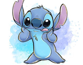 Stitch Clipart, Stitch PNG, Cute Stitch Art, Watercolor Kids Art, Glitter Art, Handdrawn Stitch Art, Lilo & Stitch