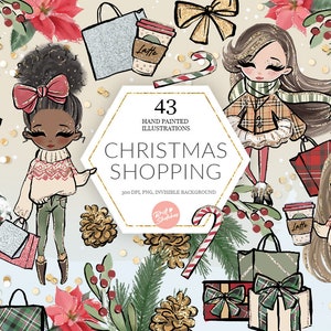 Weihnachtseinkauf Clipart, Geschenke, Weihnachtsplaner Sticker, Illustrationen, Stoff, Glitter XMas PNG POD Zubehör