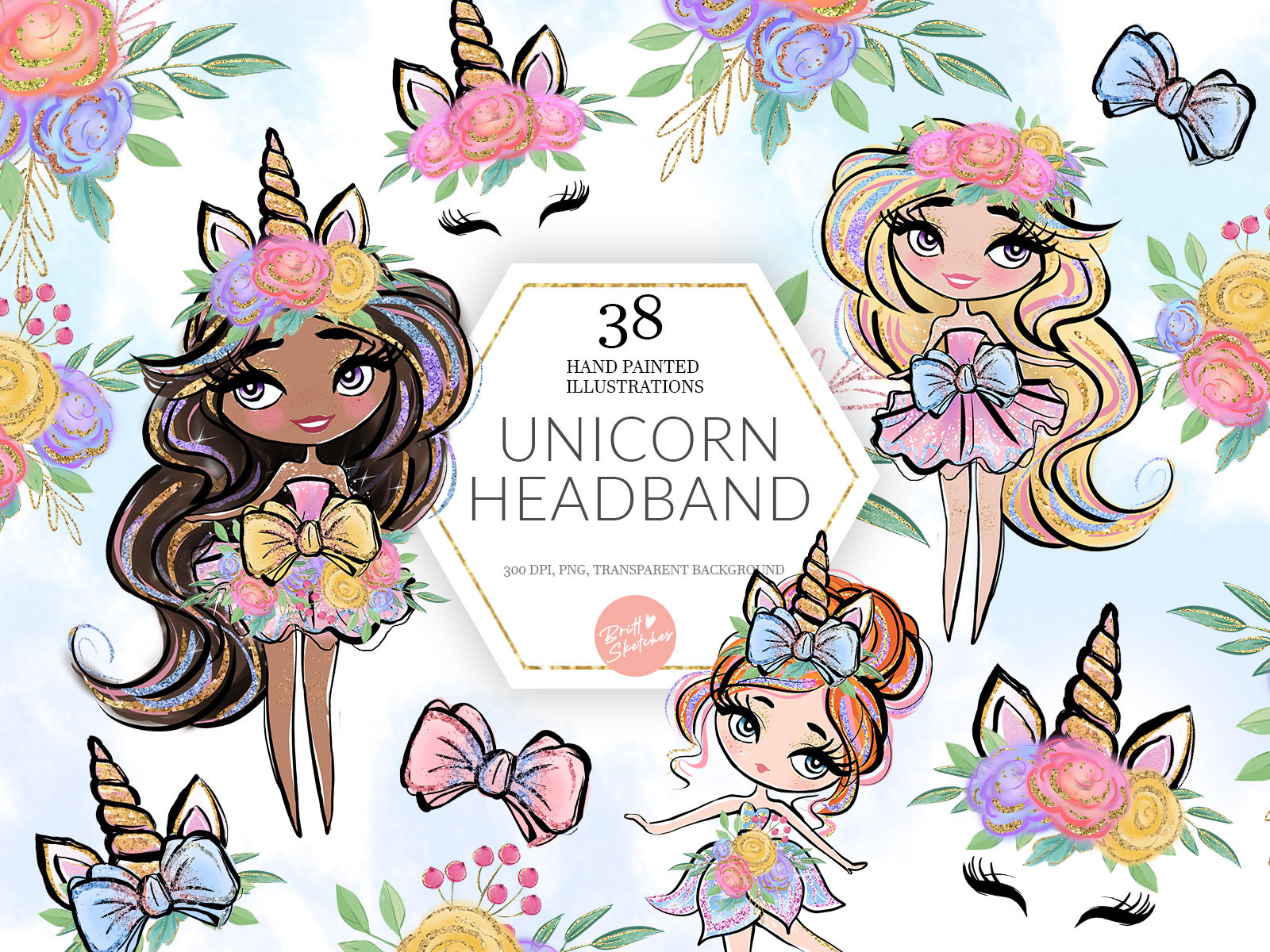 Unicorn Headband Clipart Cute Girls Glitter Unicorn Girl Etsy UK