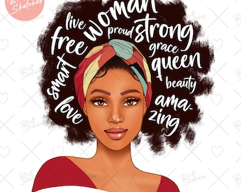Black Woman Sublimation, PNG Afro with Words Female Empowerment Colorful Pretty Girl Feminism Women's Rights, Digital Instant Download