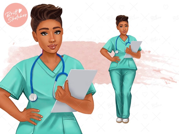 Nurse Clipart, Curvy Female Nurses, Medical Scrubs Fashion African