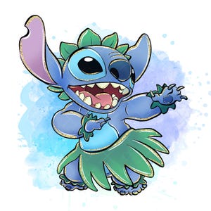 Steek clipart, steek png, steek hula-dansen, aquarel kinderkunst, glitterkunst, handgetekende steekkunst, lilo en stitch