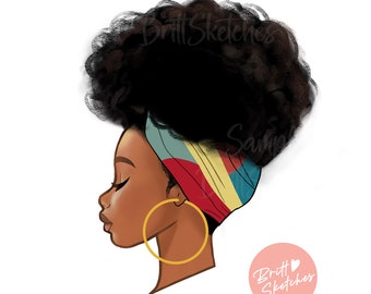 Afro Woman Sublimation, PNG Face Profile Headband Girl Cute Black Girl Magic, Digital Instant Download