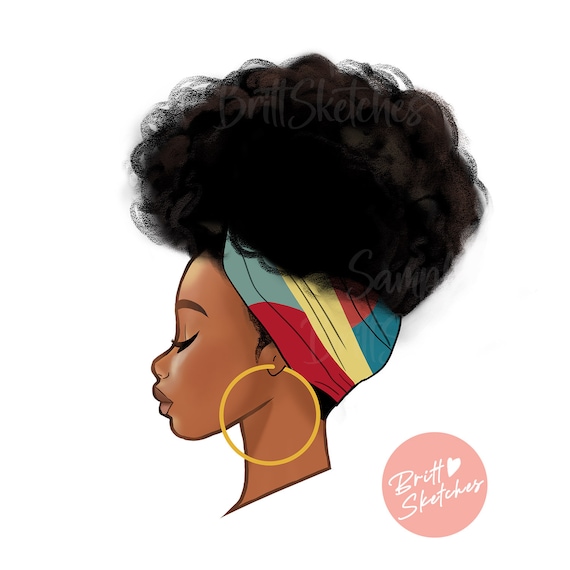 Afro Woman Sublimation PNG Face Profile Headband Girl Cute 