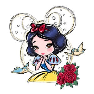 Branca de Neve PNG, Design de Sublimação, Arte de Princesa, Arte Infantil Bonita Desenhada à Mão, Suprimento de POD, Download Digital