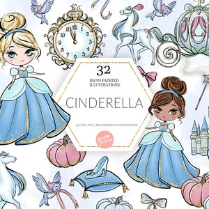 Cinderella Clipart, Fairy Tale Princess, Glass Slipper, Castle, Pumpkin Carriage PNG, Clock, Kids Pastel Planner Fabric PNG POD Supplies