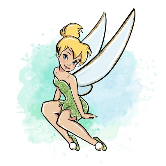 Tinkerbell Clipart, Tinkerbell PNG, Tinkerbell Sitting, Watercolor Kids Art, Fairy Art, Glitter, Handdrawn Art, Instant Download