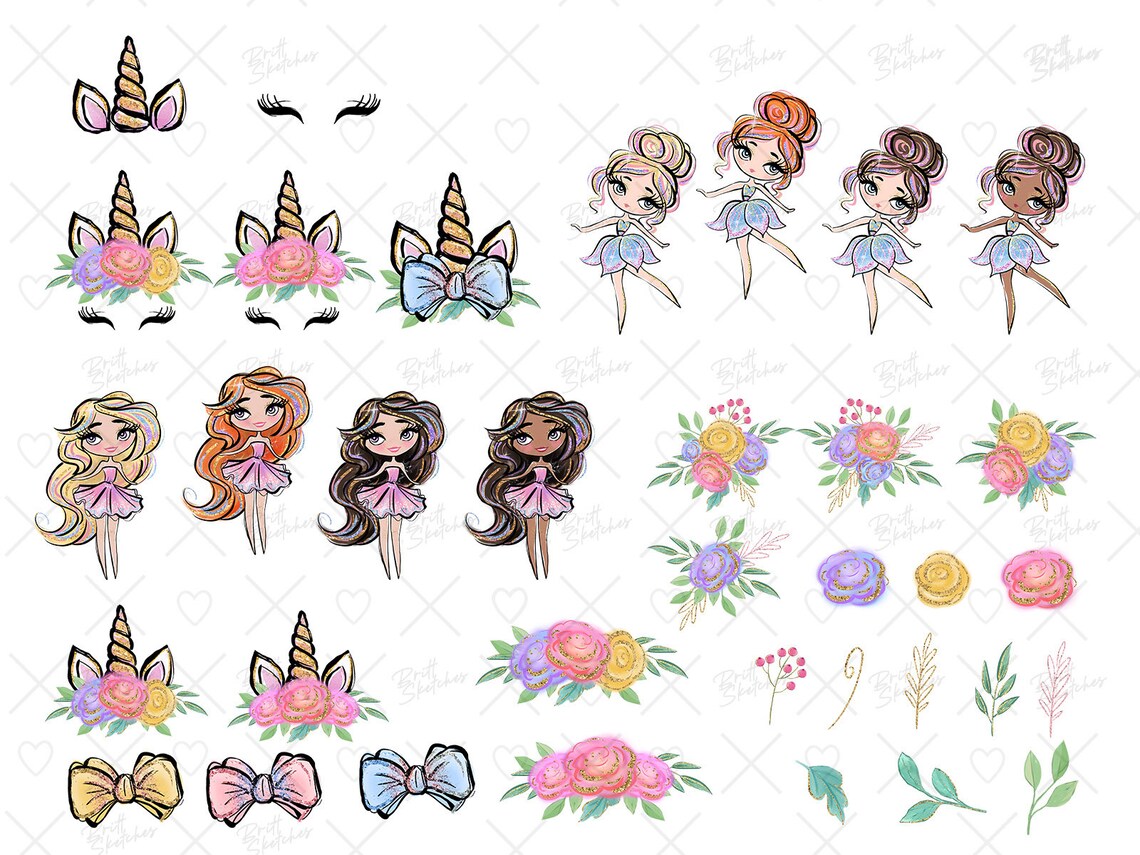 Unicorn Headband Clipart Cute Girls Glitter Unicorn Girl Etsy