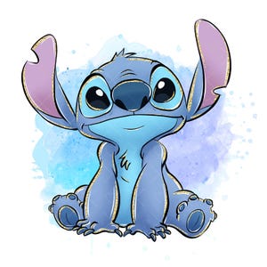 Stich Clipart, Stich PNG, Stich Sitzen, Aquarell Kinder Kunst, Glitzer-Kunst, Handgezeichnete Stitch Art, Lilo & Stitch