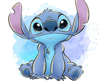 Stitch Clipart, Stitch PNG, Stitch Sitting, Watercolor Kids Art, Glitter Art, Handdrawn Stitch Art, Lilo & Stitch