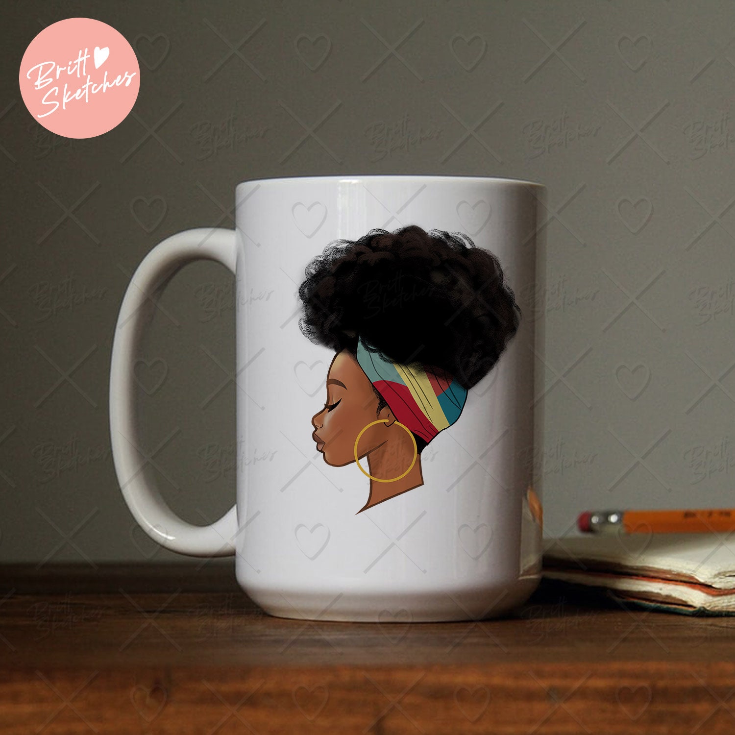 Afro Woman Sublimation PNG Face Profile Headband Girl Cute 