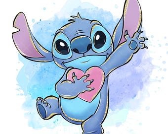 Stitch Clipart, Stitch PNG, Watercolor Kids Art, Glitter Art, Handdrawn Stitch Art, Lilo & Stitch