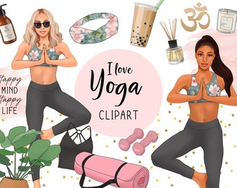 Yoga Girl Clipart Stickers Illustration Namaste Clip Art Meditation Fitness Buddha Fitness Girl Planner Stickers Fabric PNG POD Supplies