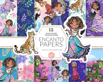 Encanto Digital Paper, Madrigal Family, Mirabel, Luisa, Isabela, Casita, Seamless Pattern, Kids Fabric, High Res JPG, Custom POD Supplies