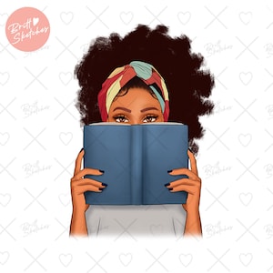 Schwarze Frau Sublimation, Buchliebhaber Clipart, Afro Girl PNG, Buchwurm Pretty Girl, Feminismus, Planer Grafik Tshirt Digital Instant Download