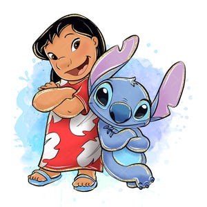 Lilo and Stitch Clipart, Lilo and Stitch PNG, Cute Lilo, Stitch, Watercolor Kids Art, Glitter Art, Handdrawn Stitch Art, Lilo & Stitch