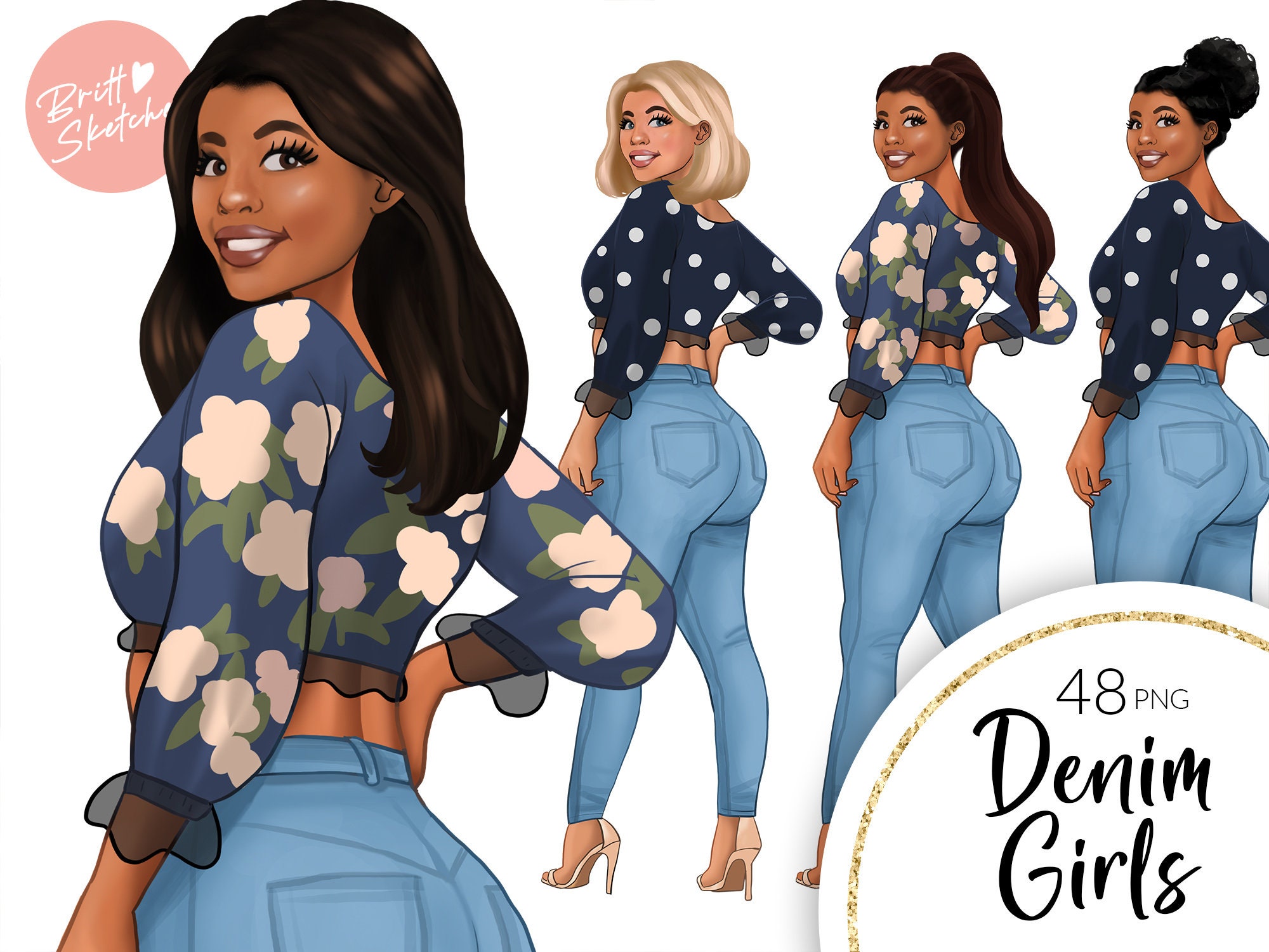 Summer Girl Clipart Fashion Girl Clipart Jeans Girl Clipart Afro Girls Clipart Woman Clipart