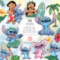 Lilo and Stitch Clipart Set, Lilo and Stitch PNG, Cute Lilo, Stitch, Angel, Watercolor Art, Glitter Art, Handdrawn Stitch Art, Lilo & Stitch
