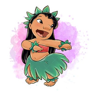 Lilo clipart, lilo png, lilo hula dansen, aquarel kinderkunst, glitterkunst, handgetekende steekkunst, lilo en stitch