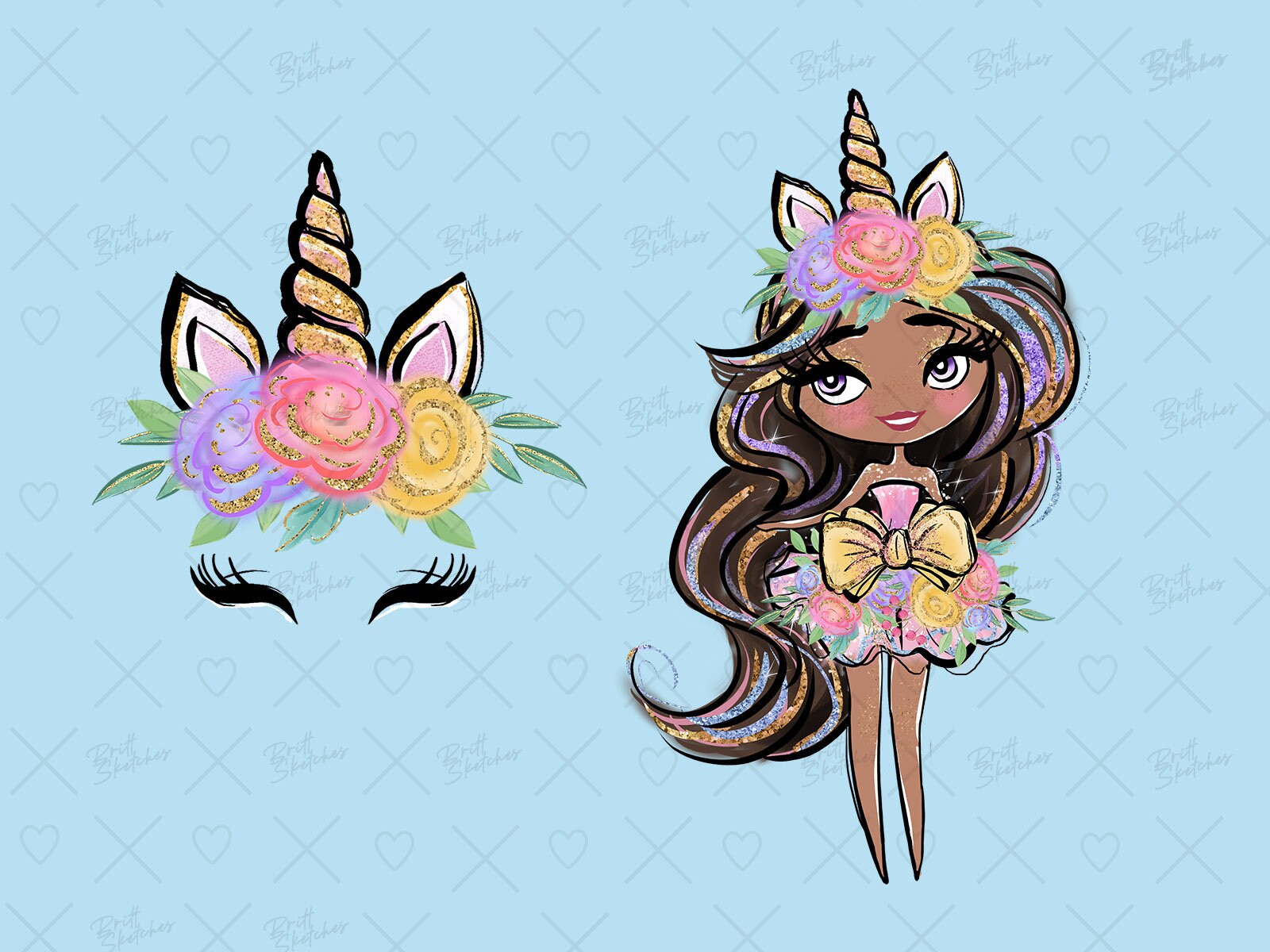 Unicorn Headband Clipart Cute Girls Glitter Unicorn Girl Etsy
