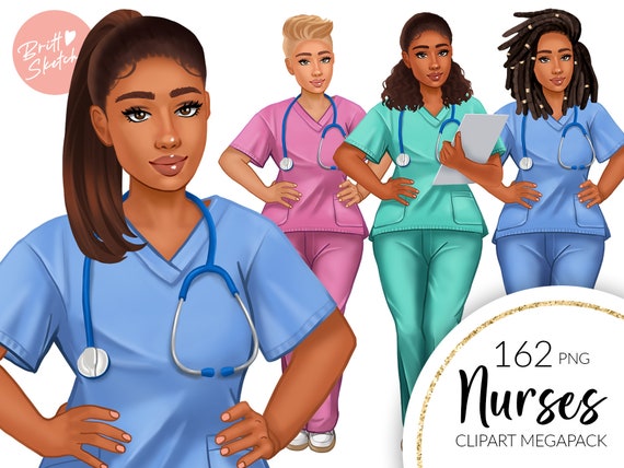 Nurse Clipart, Curvy Female Nurses, Medical Scrubs Fashion African
