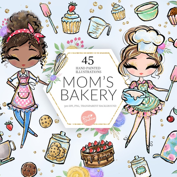 Bakery Clipart, Mom Baking PNG, Kitchen, Supplies, Sweets, Cakes, Cookies Cute Pastries Planner Fabric PNG POD Supplies