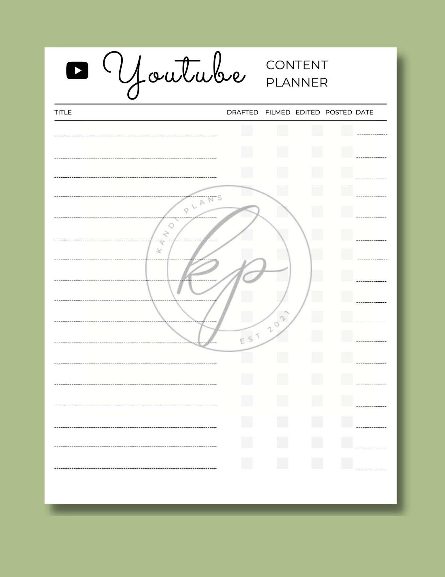 Youtube Content Planner Printable - Etsy