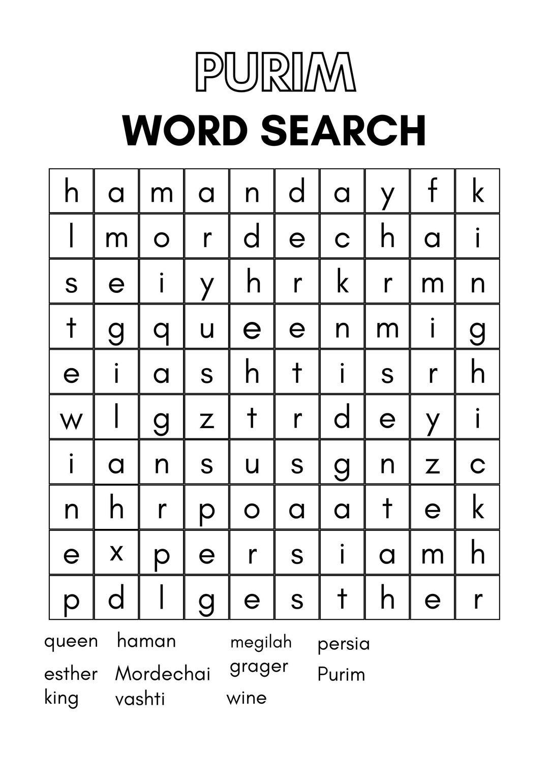 Purim Word Search - Etsy