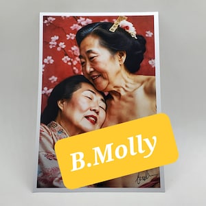 Mature Pair of Lovely Asians Glossy Cardstock Elegant Topless Art Print
