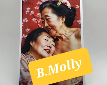 Mature Pair of Lovely Asians Glossy Cardstock Elegant Topless Art Print