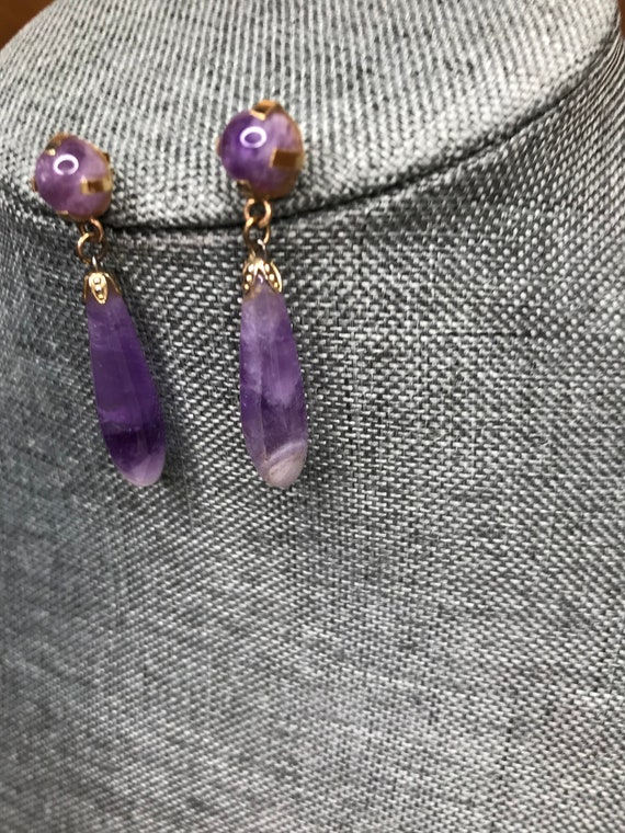 Amethyst Dangling Earrings, Vintage - image 2