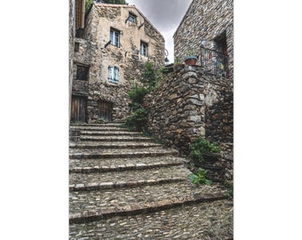 French medieval village of Roquebrun - Premium Matte Canvas, Photography Print, Wall Decor, Travel, France, Occitane