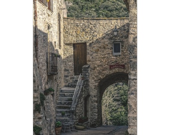 French medieval town of Saint-Guilhem-le-Desert - Premium Matte Canvas, Photography Print, Wall Decor