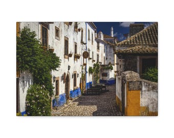 Die portugiesische mittelalterliche Stadt Obidos - Premium Matte Leinwand, Fotografie Druck, Wanddekoration, Kunst Druck, Reise, Portugal Druck