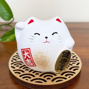 White Japanese Lucky Cat Statue, Maneki Neko, Beckoning Waving Cat For Happiness, Good Luck Gift, Feng Shui Cat, Good Fortune, Kawaii Gifts