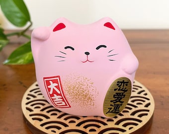 Pink Maneki Neko, Japanese Lucky Cat, Love and Romance, Feng Shui