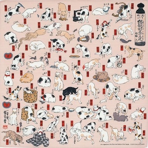 Cats of the Tokaido Furoshiki: Japanese Cotton Gift Wrapping Cloth (48x48cm)