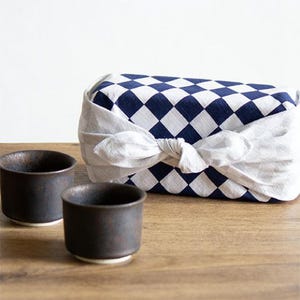 Furoshiki 50x50cm, Japanese Gift Wrapping Cloth, Hare Tsutsumi Checker, Navy/White, Eco Friendly Gift Wrap, Japan Gift