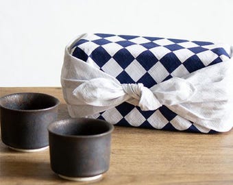 Japanese Furoshiki Gift Wrap: Navy & White Checker Cotton Cloth (50x50cm)