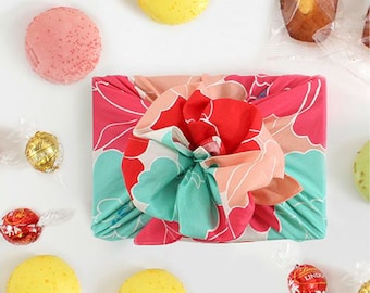 Organic Cotton Furoshiki: Japanese Gift Wrapping Cloth, Peony Red (50x50cm)
