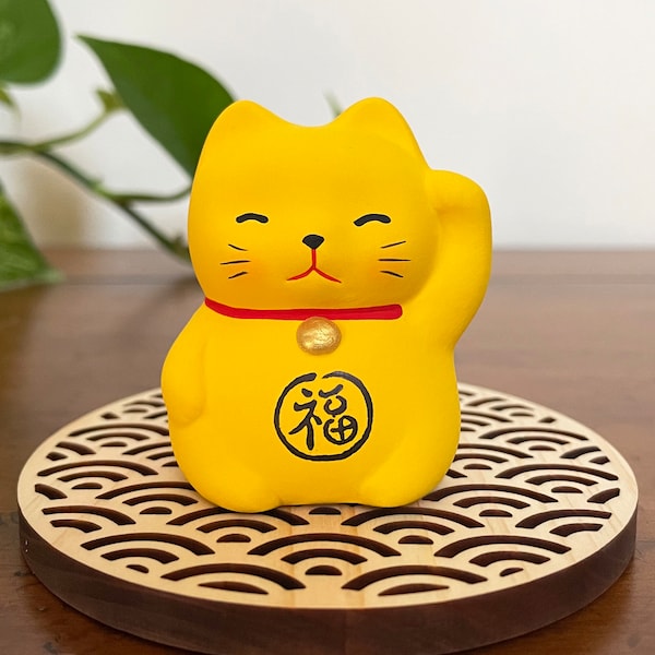 Yellow Japanese Lucky Cat Statue Maneki Neko, Beckoning Waving Cat For Happiness, Good Luck Gift, Lucky Cat Figurine, Japan Kawaii Gifts