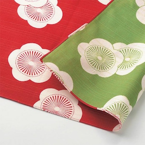 Japanese Isa Monyo Reversible Furoshiki, Apricot Red/Green 48x48cm