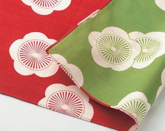 Japanese Isa Monyo Reversible Furoshiki, Apricot Red/Green 48x48cm